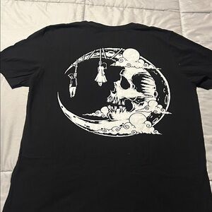 Black Graphic Tee with Skull Design Ink Poisoning